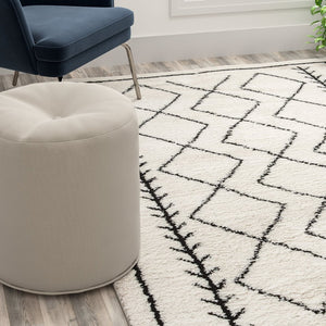English Elm Roxy Geometric Bohemian Shag Area Rug - Cozy, Durable Design for Modern Spaces and Everyday Life Ivory/Black 5' x 7' RC-MS-202012-01-57-GG