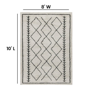 English Elm Roxy Geometric Bohemian Shag Area Rug - Cozy, Durable Design for Modern Spaces and Everyday Life Ivory/Black 8' x 10' RC-MS-202012-01-810-GG