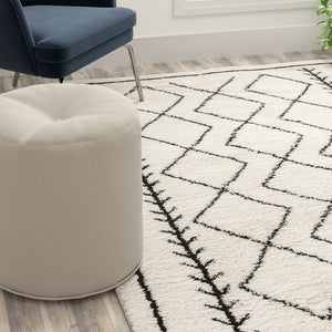 English Elm Roxy Geometric Bohemian Shag Area Rug - Cozy, Durable Design for Modern Spaces and Everyday Life Ivory/Black 8' x 10' RC-MS-202012-01-810-GG