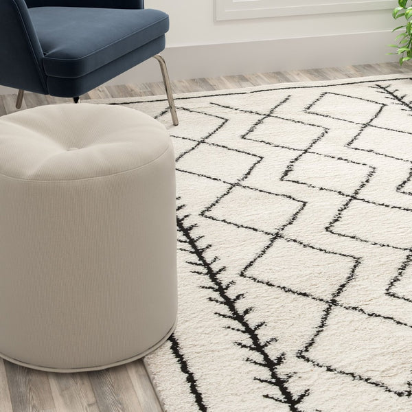 English Elm Roxy Geometric Bohemian Shag Area Rug - Cozy, Durable Design for Modern Spaces and Everyday Life Ivory/Black 8' x 10' RC-MS-202012-01-810-GG
