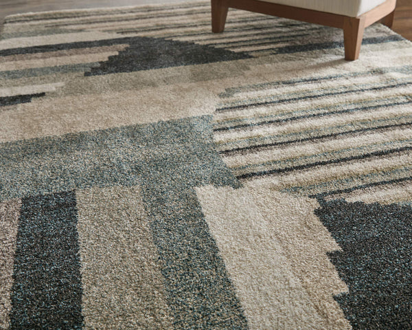 Feizy Rugs Richmond Abstract Polypropylene Area Rug Woven in Turkey for Modern Living Spaces Ivory/Gray/Blue 5' x 7'6" RCH39R4FNVYGRYE70