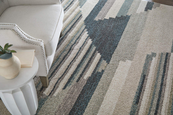 Feizy Rugs Richmond Abstract Polypropylene Area Rug Woven in Turkey for Modern Living Spaces Ivory/Gray/Blue 5' x 7'6" RCH39R4FNVYGRYE70