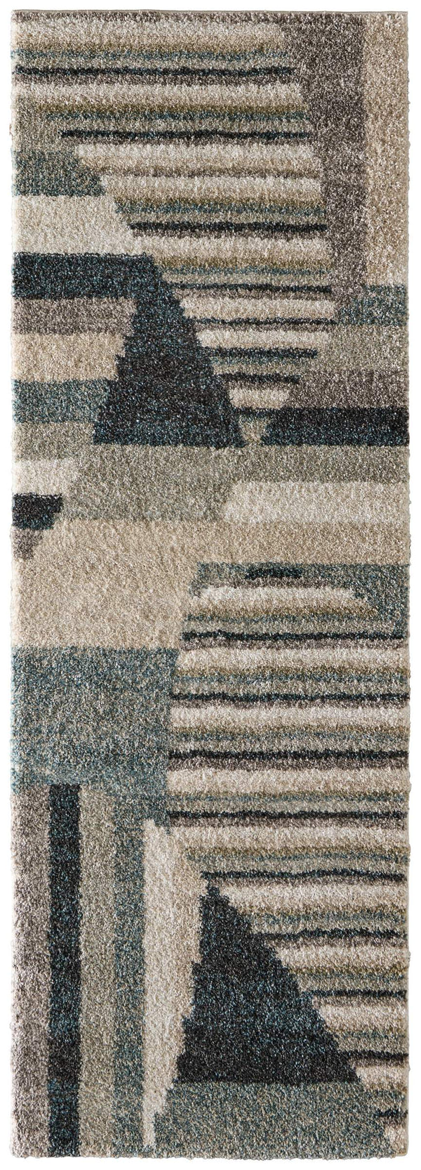 Feizy Rugs Richmond Abstract Polypropylene Area Rug Woven in Turkey for Modern Living Spaces Ivory/Gray/Blue 2'6" x 7'3" RCH39R4FNVYGRYI02