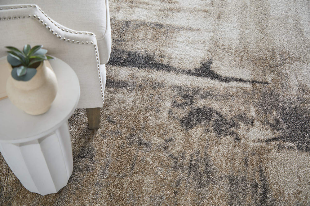 Feizy Rugs Richmond Abstract Polypropylene Area Rug with Distressed Pattern for Modern Living Rooms Tan/Gray 5' x 7'6" RCH39R7FGRYBRNE70