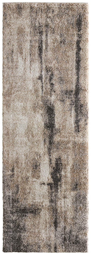 Feizy Rugs Richmond Abstract Polypropylene Area Rug with Distressed Pattern for Modern Living Rooms Tan/Gray 2'6" x 7'3" RCH39R7FGRYBRNI02