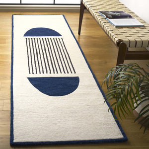 Safavieh Rodeo Handcrafted Area Rug - Luxurious Wool Blend With Textured Design For Modern Elegance In Decor Ivory ,Navy 80% Wool,20% Cotton Rd377n-6sq