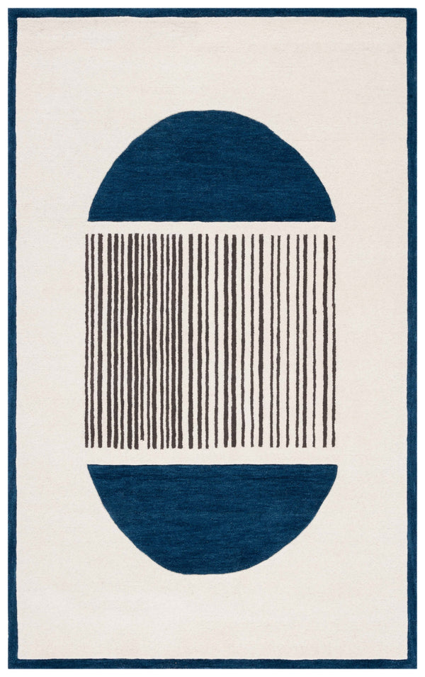 Safavieh Rodeo Handcrafted Area Rug - Luxurious Wool Blend With Textured Design For Modern Elegance In Decor Ivory ,Navy 80% Wool,20% Cotton Rd377n-6sq