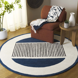 Safavieh Rodeo Handcrafted Area Rug - Luxurious Wool Blend With Textured Design For Modern Elegance In Decor Ivory ,Navy 80% Wool,20% Cotton Rd377n-6sq