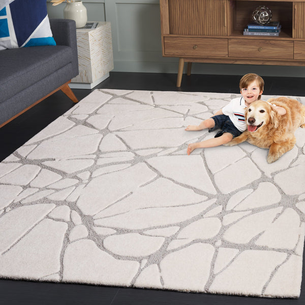 Safavieh Rodeo Handcrafted Area Rug - Timeless Elegance With Plush Comfort And Contemporary Artful Design Ivory ,Grey 80% Wool 20% Cotton Rd408f-8