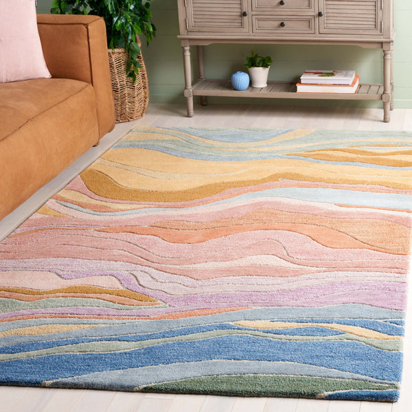 Safavieh Rodeo Hand-tufted Runner Rug - Luxurious Wool & Cotton Blend, Modern Design For Elegant Spaces Blue ,Blush 80% Wool,20% Cotton Rd451m-5