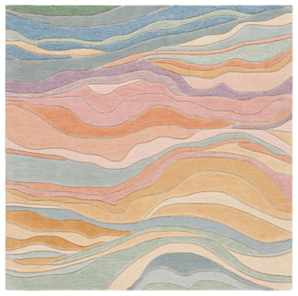 Safavieh Rodeo Drive Hand Tufted Wool Area Rug with Plush Wave Pattern for Living Rooms Blue 8'-0" x 8'-0" RD451M-8SQ