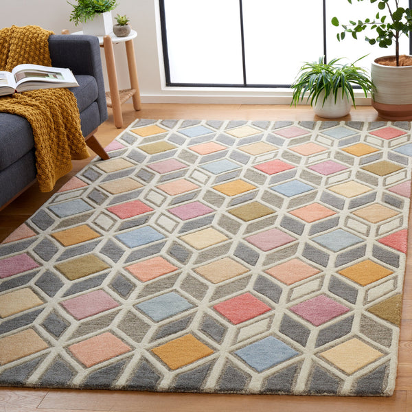 Safavieh Rodeo Hand-tufted Area Rug - Modern Lattice Design In Muted Colors For A Cozy, Stylish Home Grey ,Beige 80% Wool,20% Cotton Rd453f-28