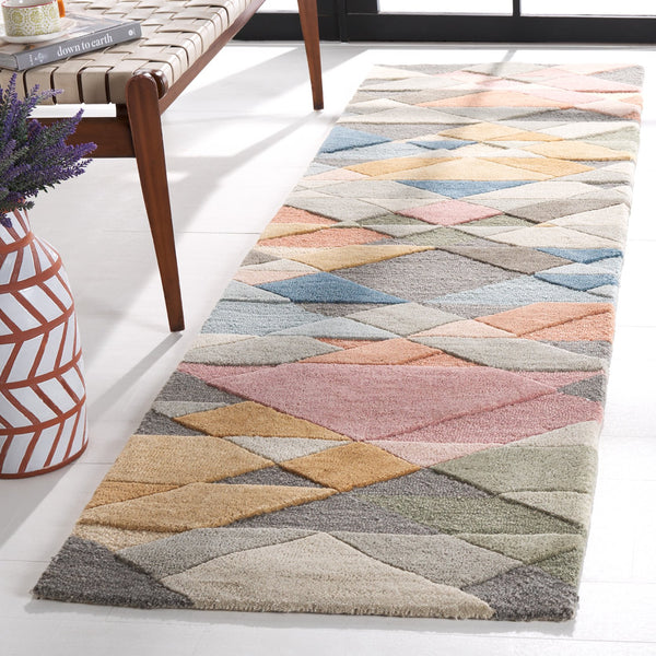 Safavieh Rodeo Drive Handcrafted Runner Area Rug – Luxurious Modern Design With Geometric Patterns And Softness Grey ,Blush 80% Wool,20% Cotton Rd454f-28