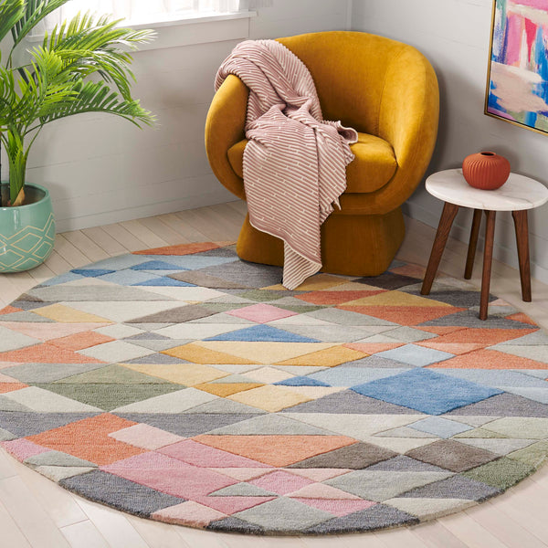 Safavieh Rodeo Contemporary Round Rug In Grey Blush — Hand-Tufted Wool-Cotton Blend For Cozy Elegance 7'-0" x 7'-0" RD454F-7R