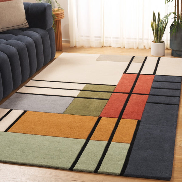 Safavieh Rodeo Drive Area Rug - Hand Tufted Wool Blend With Bold Geometric Design For Elegant Home Décor Ivory ,Green 90% Wool 10% Cotton Rd476a-6