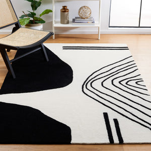 Safavieh Rodeo Drive Geometric Area Rug - Hand-tufted Wool Cotton, Contemporary Design For Elegant Spaces Ivory ,Black Wool Cotton With Latex Rd860b-4r