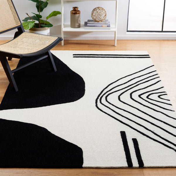 Safavieh Rodeo Drive Geometric Area Rug - Hand-tufted Wool Cotton, Contemporary Design For Elegant Spaces Ivory ,Black Wool Cotton With Latex Rd860b-4r