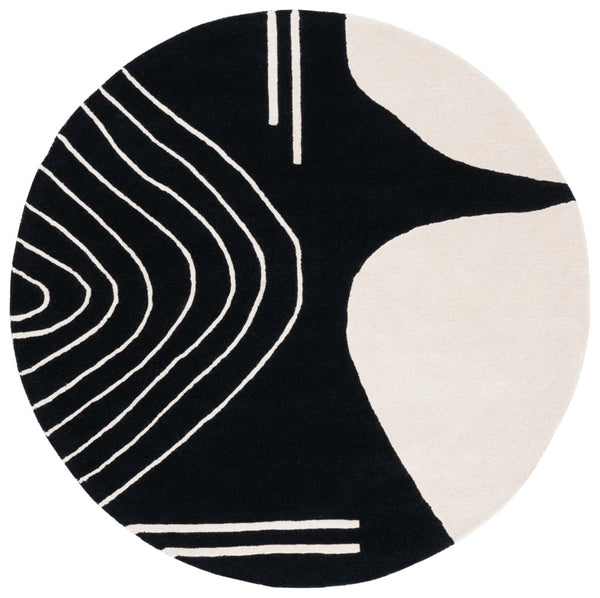 Safavieh Rodeo Drive Geometric Area Rug - Hand-tufted Wool Cotton, Contemporary Design For Elegant Spaces Black ,Ivory Wool Cotton With Latex Rd860z-4r