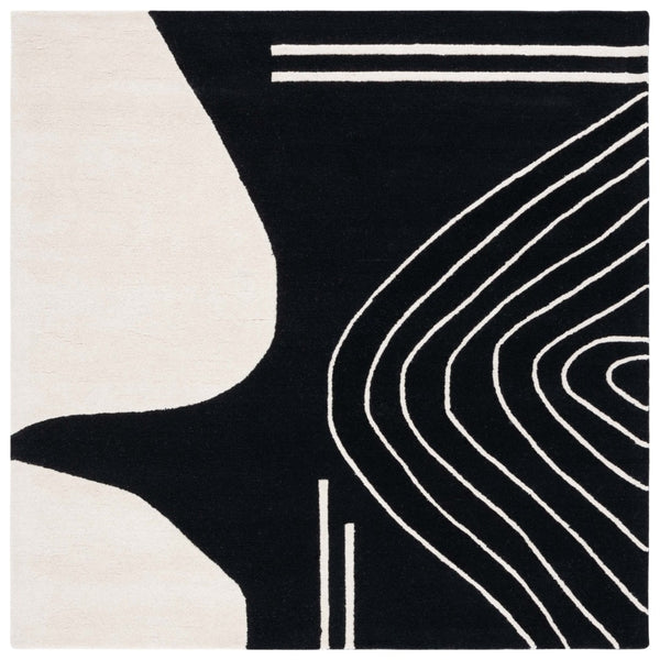 Safavieh Rodeo Drive Geometric Area Rug - Hand-tufted Wool Cotton, Contemporary Design For Elegant Spaces Black ,Ivory Wool Cotton With Latex Rd860z-4r