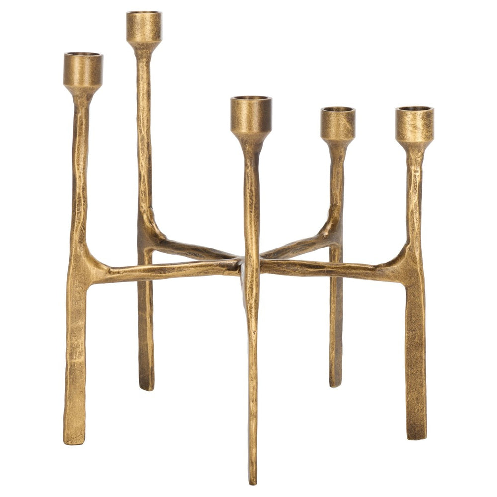 Safavieh QUYN, Elegant Brass Taper Candle Centerpiece – Sculptural 5-Arm Design for Stylish Home Décor RDC2503A