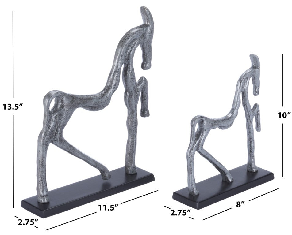Safavieh Elva Cast Aluminum Equestrian Horse Sculpture Set Antique Nickel Mantel Accent RDC3001A-SET2