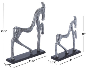 Safavieh Elva Cast Aluminum Equestrian Horse Sculpture Set Antique Nickel Mantel Accent RDC3001A-SET2
