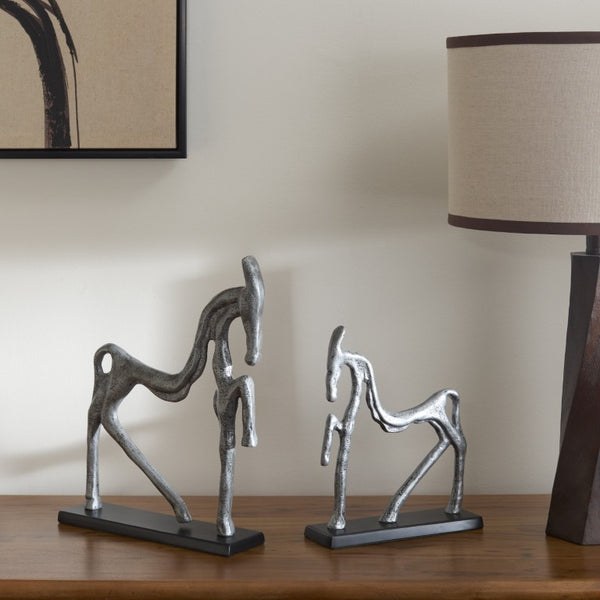 Safavieh Elva Cast Aluminum Equestrian Horse Sculpture Set Antique Nickel Mantel Accent RDC3001A-SET2