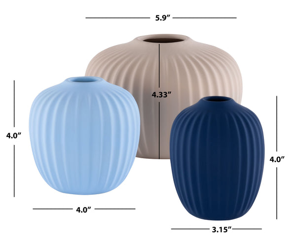 Safavieh Jacie, Grey/Navy/Light Blue, Ceramic,Vase Set Of 3 Assorted Ceramic RDC4000A-SET3