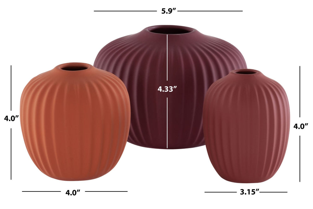 Safavieh JACIE, Sculptural Ceramic Vase Set of 3 in Amaranth & Dark Orange for Elegant Home Decor RDC4000C-SET3