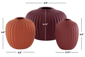 Safavieh JACIE, Sculptural Ceramic Vase Set of 3 in Amaranth & Dark Orange for Elegant Home Decor RDC4000C-SET3