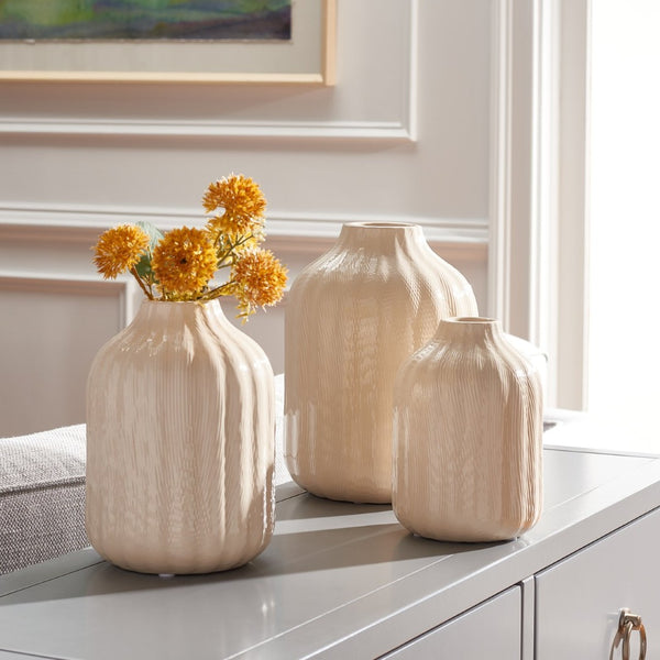 Safavieh JOSS, Elegant Ivory Ceramic Vase Set of 3 - Sculptural Home Decor for Stylish Displays & Arrangements RDC4002A-SET3