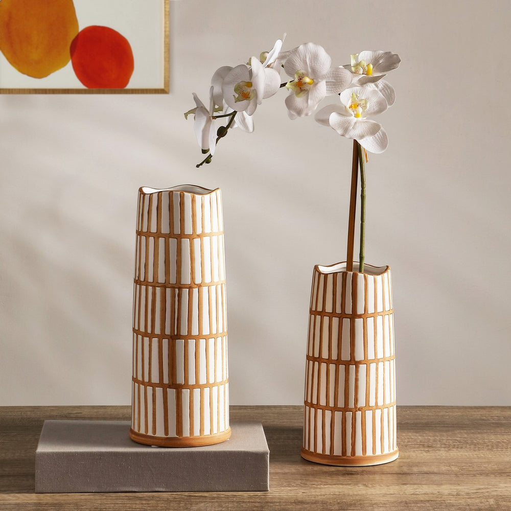 Safavieh Kai, Light Orange/Cream, Ceramic, Vase Set Of 2 - Set of 2 XII23 Light Orange / Cream Ceramic RDC4006A-SET2