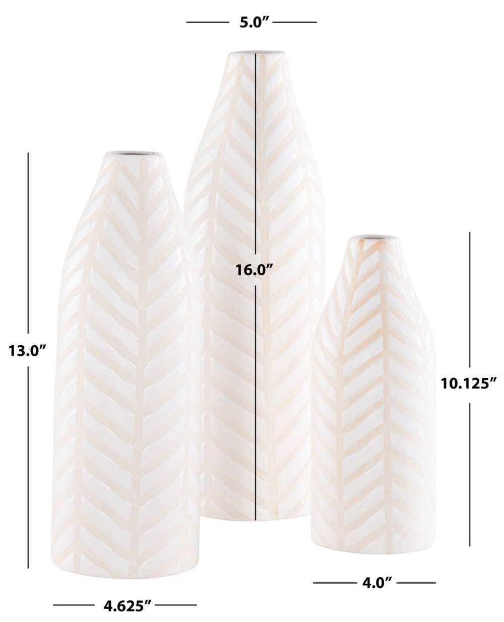 Safavieh LOVETTA, Modern Cream Ceramic Vase Set of 3 with Chevron Texture for Elegant Home Decor Displays RDC4007A-SET3