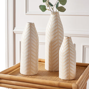 Safavieh LOVETTA, Modern Cream Ceramic Vase Set of 3 with Chevron Texture for Elegant Home Decor Displays RDC4007A-SET3
