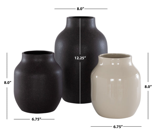 Safavieh RAYA, Elegant Charcoal & Beige Ceramic Vase Set of 3 for Modern & Transitional Home Decor RDC4014A-SET3