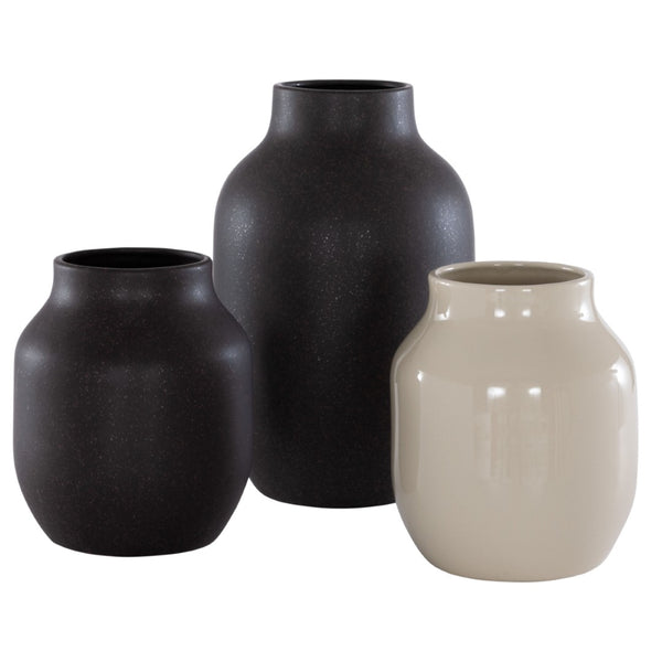 Safavieh RAYA, Elegant Charcoal & Beige Ceramic Vase Set of 3 for Modern & Transitional Home Decor RDC4014A-SET3