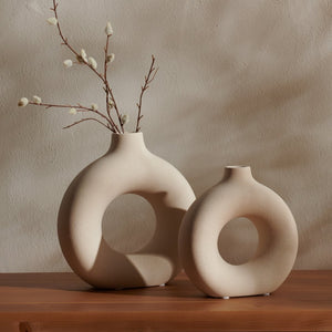 Safavieh AVZA, Sculptural Beige Ceramic Vase Set of 2 - Modern Home Décor for Fresh Flowers and Accents RDC4017A-SET2