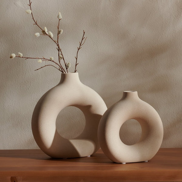 Safavieh AVZA, Sculptural Beige Ceramic Vase Set of 2 - Modern Home Décor for Fresh Flowers and Accents RDC4017A-SET2