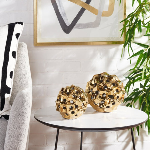 Safavieh OVIS, Sculptural Ceramic Table Decor Set of 2 - Modern Art Accent for Minimalist Interiors Gold RDC4019B-SET2