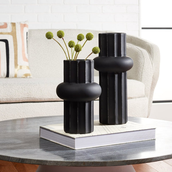 Safavieh CROIX, Elegant Ceramic Vase Set of 2 with Fluted Detailing for Timeless Home Décor Accents Antique Black RDC4020B-SET2