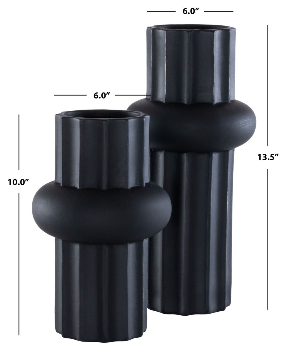 Safavieh CROIX, Elegant Ceramic Vase Set of 2 with Fluted Detailing for Timeless Home Décor Accents Antique Black RDC4020B-SET2