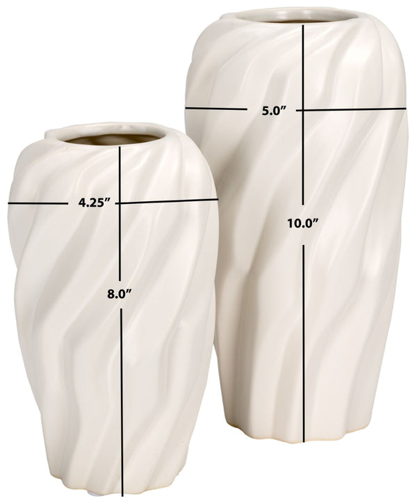 Safavieh VERDAD, Elegant Cream Ceramic Vase Set of 2 - Sculptural Wave-Textured Design for Modern Decor RDC4021A-SET2