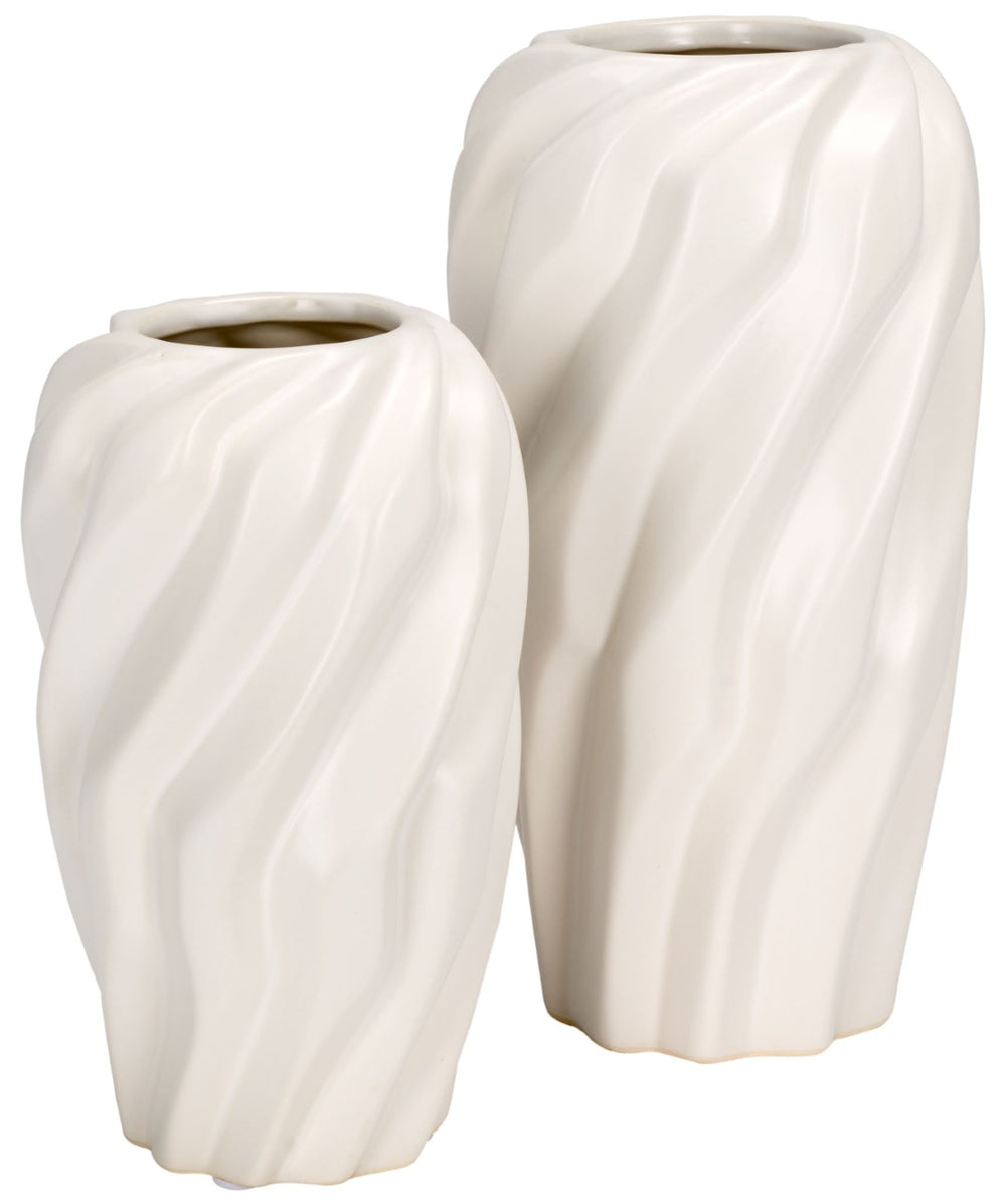 Safavieh VERDAD, Elegant Cream Ceramic Vase Set of 2 - Sculptural Wave-Textured Design for Modern Decor RDC4021A-SET2