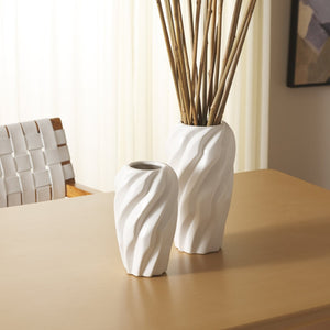 Safavieh VERDAD, Elegant Cream Ceramic Vase Set of 2 - Sculptural Wave-Textured Design for Modern Decor RDC4021A-SET2