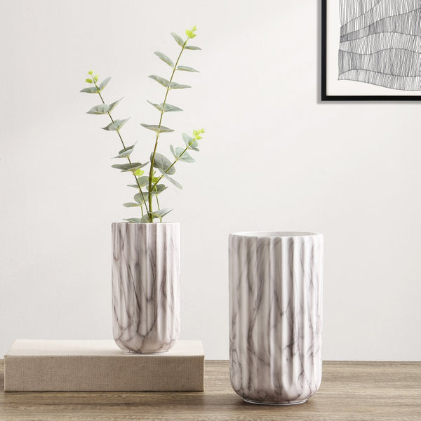 Safavieh SILENE, Elegant White Marble Ceramic Vase Set of 2 for Timeless Home Décor and Stylish Accents RDC4022A-SET2