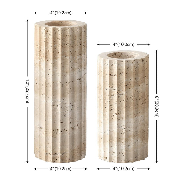 Safavieh TEROI, Elegant Sand Travertine Vase Set of 2 - Sculptural Fluted Design for Modern Home Decor RDC4023A-SET2