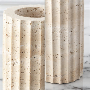 Safavieh Teroi, Elegant Set Of 2 Fluted Travertine Vases For Modern And Classic Home Decor Styles Sand Travertine Rdc4023a-set2