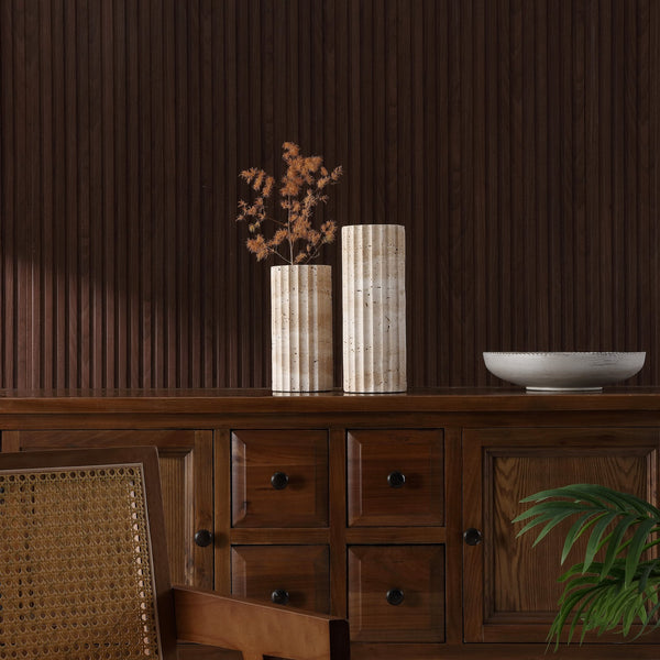 Safavieh Teroi, Elegant Set Of 2 Fluted Travertine Vases For Modern And Classic Home Decor Styles Sand Travertine Rdc4023a-set2