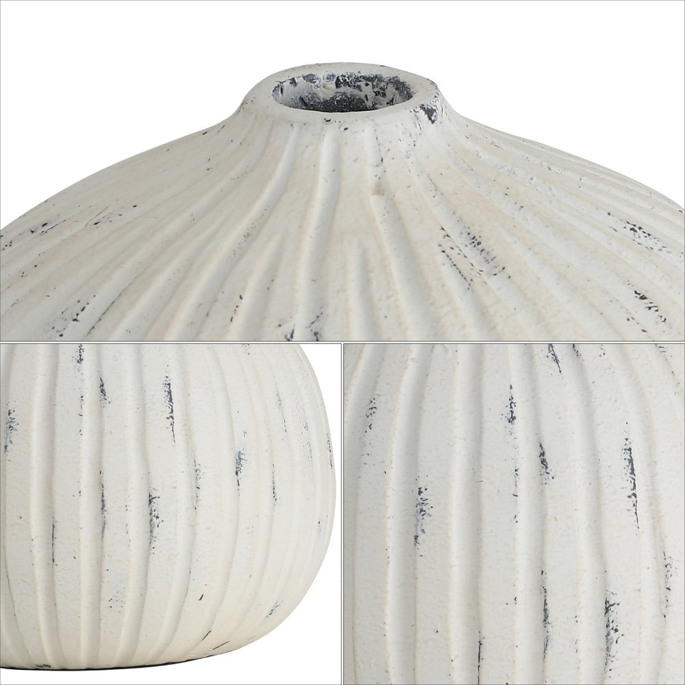Safavieh NISI,8", Distressed White Resin Vase - Textured Round Design for Modern Rustic Home Décor Accent RDC4032A