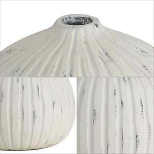 Safavieh Nisi 8" Round Grooved, Resin Vase  RDC4032A Distressed White